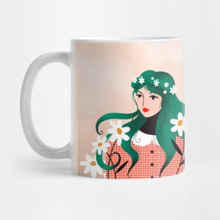 Spring lover girl with white flowers, version 2 Mug